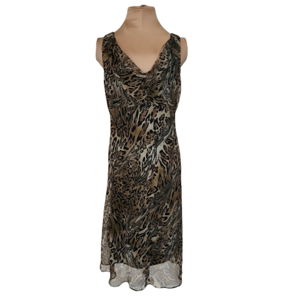 Scarlett Leopard Print Babydoll Y2K Dress Size 8 Chiffon Midi